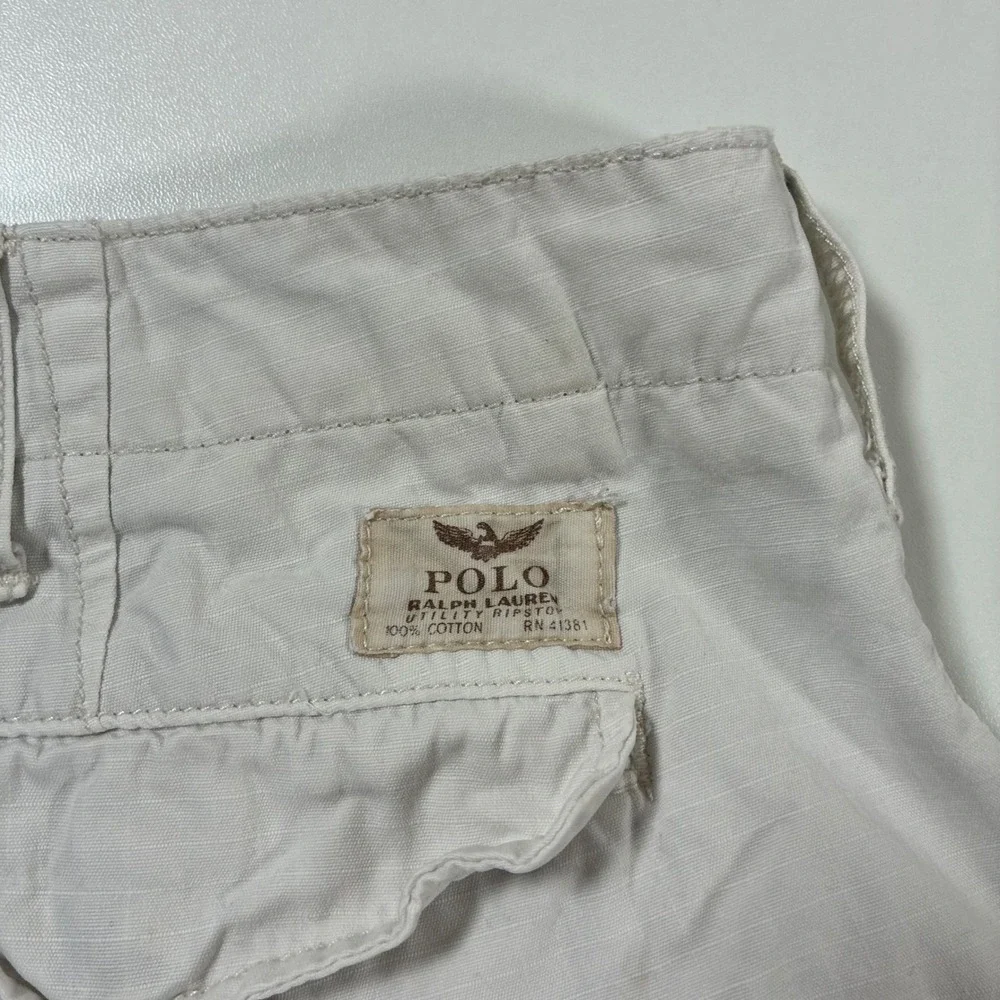 Polo Ralph Lauren Cargo Shorts 40 White Ripstop Utility Flap Pockets Military